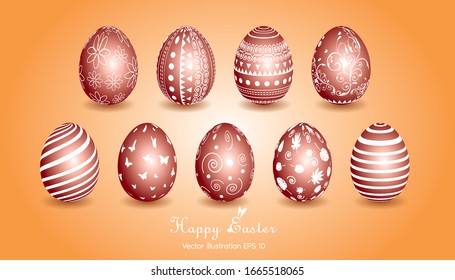 Happy easter with handwritten calligraphy lettering pattern. A rabbit on a red egg Vector illustration EPS 10.