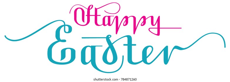 Happy easter handwritten calligraphy lettering text for greeting card. Isolated on white vector illustration