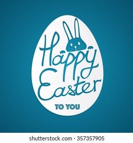 Happy Easter handwritten greetings card with bunny