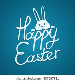 Happy Easter handwritten greetings card with bunny