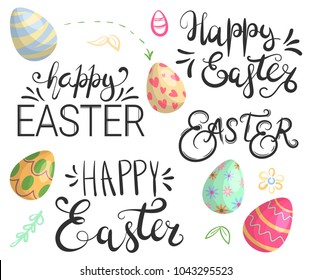 Happy easter. Hand-written greetings with colored eggs
