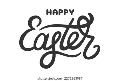 Happy Easter handwritten ink lettering label black. Silhouette imprint stencil inscription print holiday writing text banner greeting card decoration spring tradition typography sticker isolated
