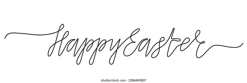 Happy Easter handwritten inscription. Happy Easter calligraphy hand lettering Continuous one line drawing. Isolated on white background. Hand drawn vector illustration.