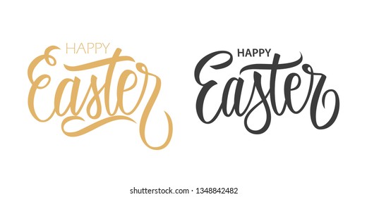 Happy Easter handwritten inscriptions. Hand lettering for Easter holiday greeting cards, party posters and invitations. Vector illustration. 