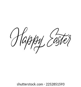 Happy Easter Handwritten Isolated Lettering. Vector Illustration of Phrase Spring Holiday. Black Calligraphy over White Background.