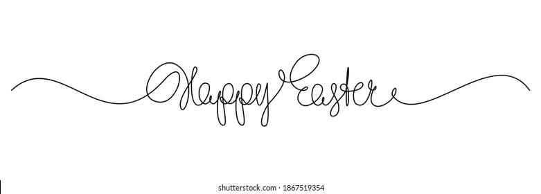 Happy Easter handwritten lettering. Continuous line drawing text design. Vector illustration