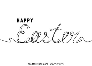 Happy Easter handwritten lettering. Continuous line drawing text design. Vector illustration isolated on white background.