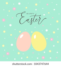 Happy Easter handwritten lettering with Easter eggs. Happy Easter typography vector design for greeting cards and poster. Design template celebration. Vector illustration.