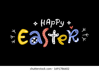 Happy Easter handwritten lettering poster, card, invitation, banner. Vector illustration EPS 10.