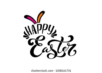 Happy Easter handwritten  lettering typography. Hand drawn design elements. Logos and emblems for invitation, card. Vector illustration.