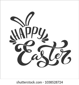 Happy Easter handwritten  lettering typography. Hand drawn design elements. Logos and emblems for invitation, card. Vector illustration.
