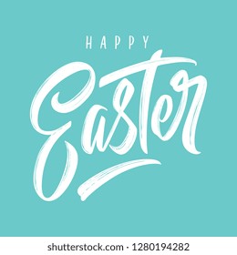 Happy Easter handwritten lettering. Happy Easter typography vector design for greeting cards and poster. Design template celebration. Vector illustration.