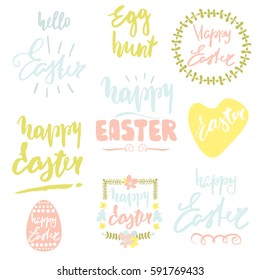 Happy Easter handwritten quotes. Easter overlays. Calligraphy postcard or poster graphic design lettering element. Hand drawn lettering isolated.  Perfect for using in scrap booking, websites,cards