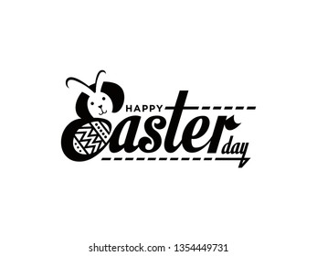 Happy Easter with handwritten text. Eggs and Easter Bunny Vector Logo. Discount Easter Day for sales. Unique design with negative space E becomes Rabbit's head. Templates for Happy Easter, Background,