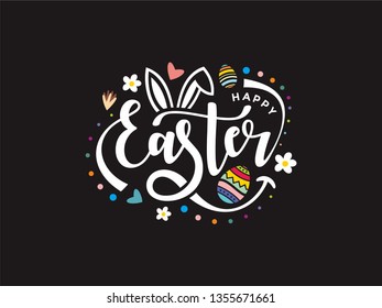 Happy Easter with handwritten text. Eggs and Easter Bunny Vector Logo. Discount Easter Day for Sale. Templates for Happy Easter, Background, Invitations