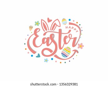 Happy Easter with handwritten text. Eggs and Easter Bunny Vector Logo. Discount Easter Day for Sale. Templates for Happy Easter, Background, Invitations