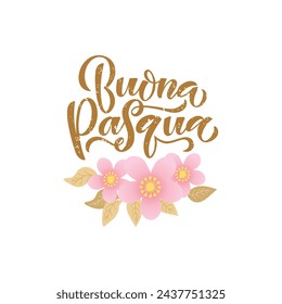 Happy Easter handwritten text in Italian (Buona Pasqua) isolated on white background. Modern brush ink calligraphy. Vector illustration for logo, greeting card, poster. Hand lettering 