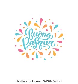 Happy Easter handwritten text in Italian (Buona Pasqua) isolated on white background. Modern brush ink calligraphy. Vector illustration for logo, greeting card, poster. Hand lettering typography