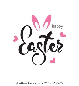 Happy Easter handwritten text. Modern brush calligraphy for banner, poster, postcard, print, greeting card, invitation template. Hand lettering typography. Cute vector illustration for spring holiday