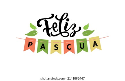 Happy Easter handwritten text in Spanish (Feliz Pascua) isolated on white background. Modern brush calligraphy. Vector illustration for logo, greeting card, poster, print. Hand lettering typography