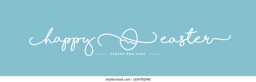 Happy Easter handwritten typography lettering line design egg hunt white sea green background banner