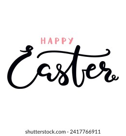 Happy Easter handwritten typography, lettering quote, text. Hand drawn style flat design, isolated vector. Holiday clip art, seasonal card, banner poster, element
