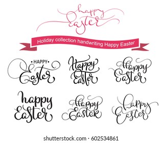 Happy Easter handwritting words on white background. Hand drawn Calligraphy lettering Vector illustration EPS10