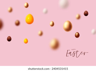 Happy Easter! Holiday background with colorful eggs. Easter eggs on pink background