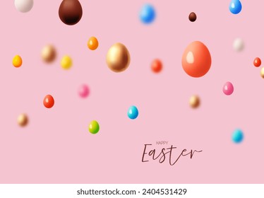 Happy Easter! Holiday background with colorful eggs. Easter eggs on pink background
