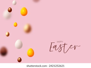 ¡Feliz Pascua! Fondo de vacaciones con huevos coloridos. Huevos de Pascua sobre fondo rosa