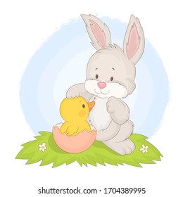 Happy easter holiday. bunny and duck.
