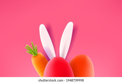 Happy Easter Holiday card. Easter banner with realistic elements. 3d style cute vector illustration