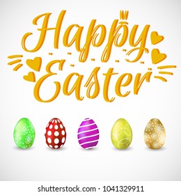 Happy easter holiday card with eggs. Vector illustration.