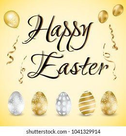 Happy easter holiday card with eggs. Vector illustration.
