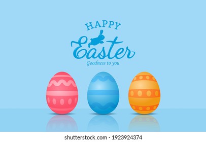 Happy Easter. Holiday card with Easter eggs and greeting lettering. vector illustration