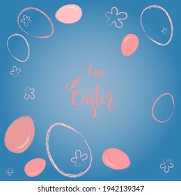 Happy Easter holiday card with eggs and hand lettering text. Vector EPS10
