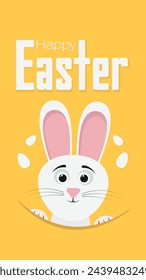 Happy Easter holiday card with easter rabbit and eggs