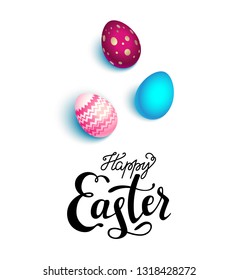 Happy Easter holiday card. Realistic colored Easter egg isolated. Festive vector illustration.