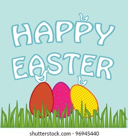Happy Easter holiday card template with eggs and birds, vector illustration