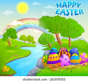 Happy Easter holiday celebration background in vector