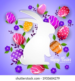 happy easter holiday celebration sale banner flyer or greeting card with decorative eggs in rabbit shape vector illustration