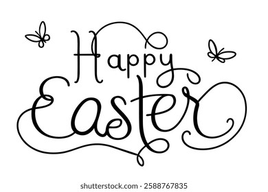 Happy Easter, holiday concept, calligraphic lettering. Vector, text design.