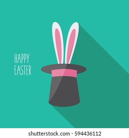 happy easter holiday conceptual & creativity icon with two ears vector of rabbit symbol in a hat like magic illustration modern & clean 