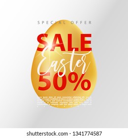 Happy Easter holiday design banner. Design concept  happy Easter banner offer sale, coupons, promotional materials. Realistic 3d Easter egg. Vector illustration.