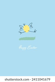 Happy Easter holiday design with hand-lettered greetings with chicken and lettering
