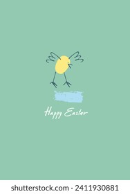Happy Easter holiday design with hand-lettered greetings with chicken and lettering
