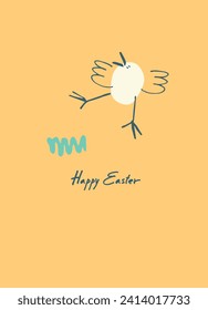 Happy Easter holiday design with hand-lettered greetings with chicken and lettering