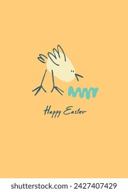 Happy Easter holiday design with hand-lettered greetings with chicken and lettering