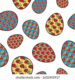 Happy Easter. Happy holiday eggs pattern, seamless background for your greeting card design. Cute decorated easter eggs