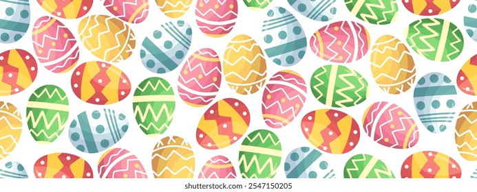 Happy Easter holiday eggs seamless pattern. Traditional spring religious Passover celebration decorative background. Christian holiday ornament. Colorful Paschal festive modern frame design